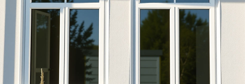 A high-resolution, photorealistic image of modern residential windows with clean glass, sh