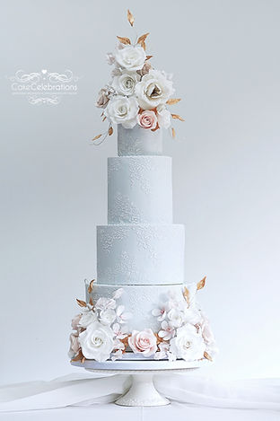 4 tier pale sky blue wedding cake with s