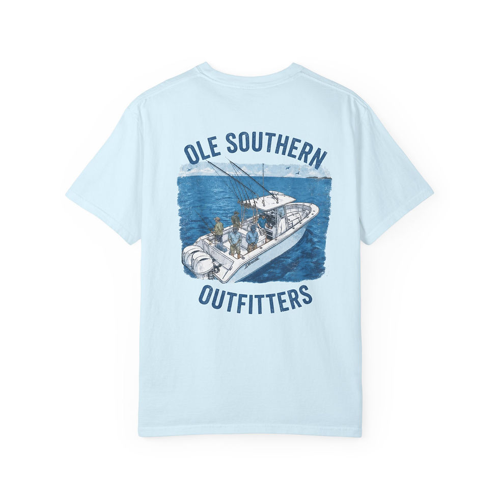 Thumbnail: Ole Southern Script T-Shirt – Light Blue Garment-Dyed Tee