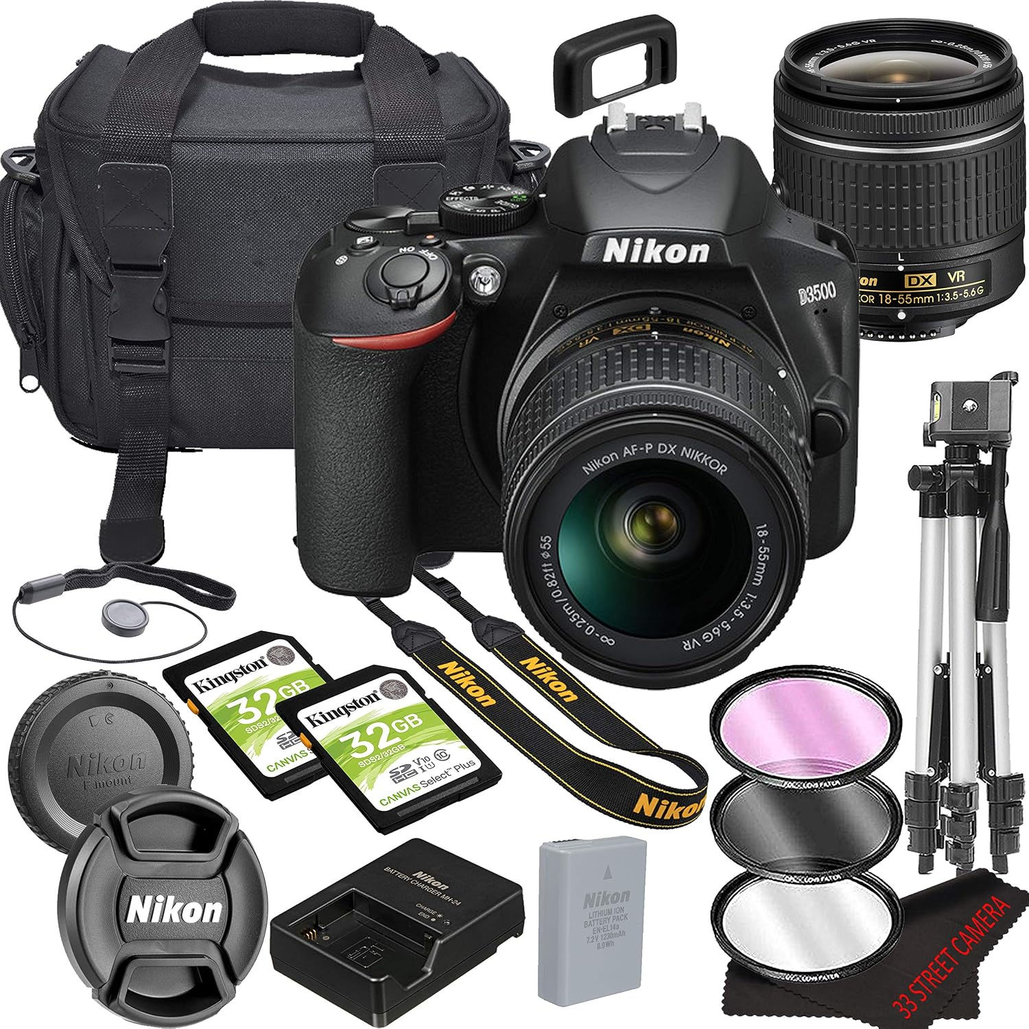 Nikon intl D3500 - Paquete de cámara DSLR con lente VR de 0.709-2.165 in - Sen