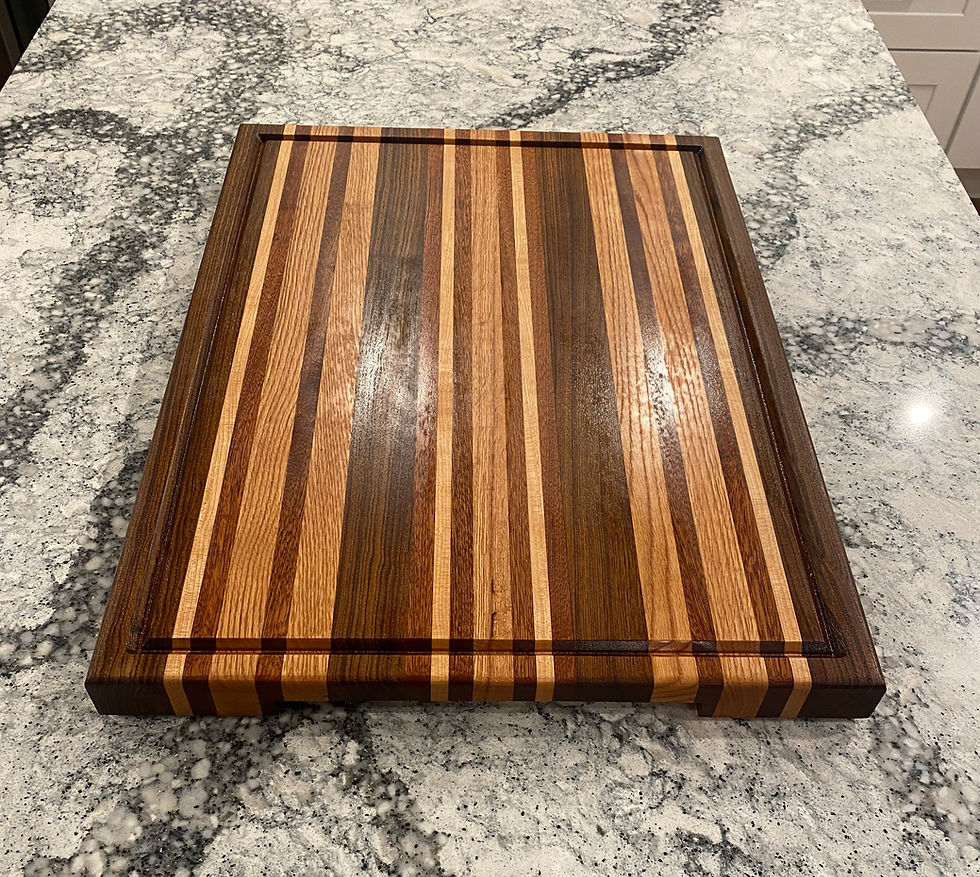 Thumbnail: Large striped wood toned cutting board top view