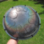 top view Moonshine 8 hole mini-mod-vibedrum, steel tongue drum, handpan, s-all