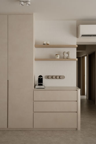 Capturing the 'Wavelength' concept: How rhythmic design elements guide movement through a Singapore apartment.