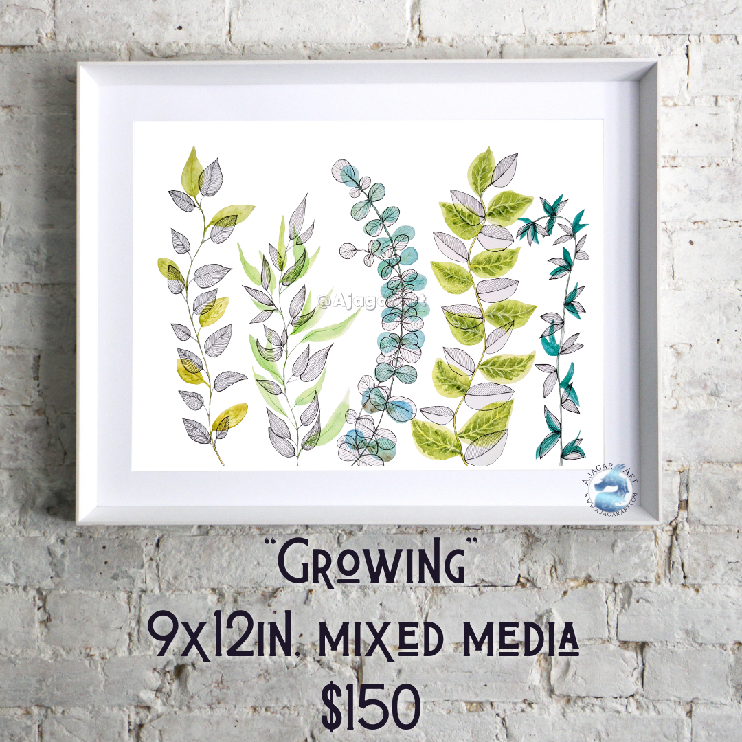 Growing, 9x12in, Mixed Media