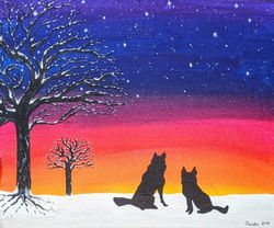 Two Huskies at Sunset