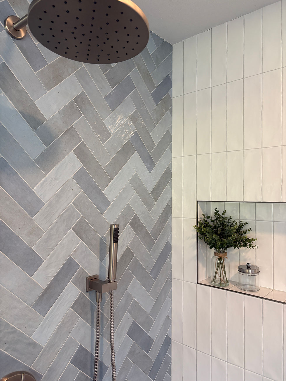 Herringbone tile installation