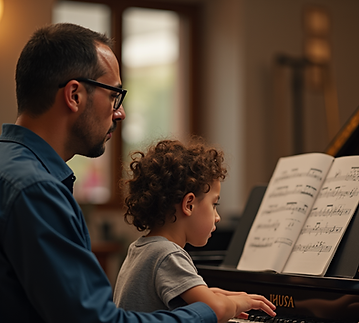 a teacher and student practice piano