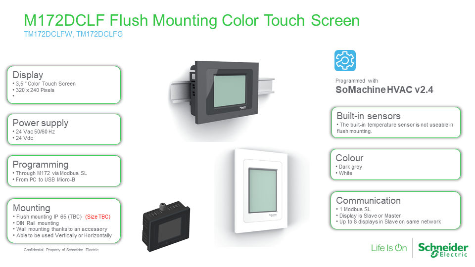 M172DCLF Flush Mounting Color Touch Screen, Schneider Electric