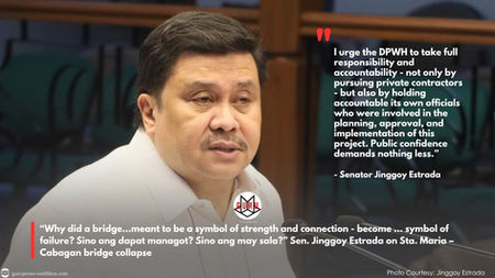 “Why did a bridge…meant to be a symbol of strength and connection - become … symbol of failure? Sino ang dapat managot? Sino ang may sala?” Sen. Jinggoy Estrada on Sta. Maria – Cabagan bridge collapse