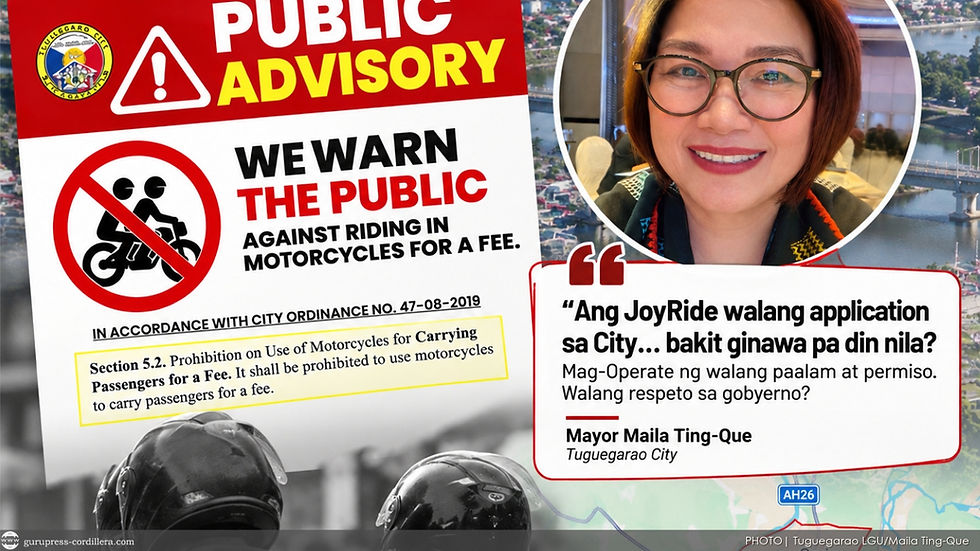 Tuguegarao warns vs. motorcycle-for-hire; Mayor Ting-Que challenges JoyRide to explain operations