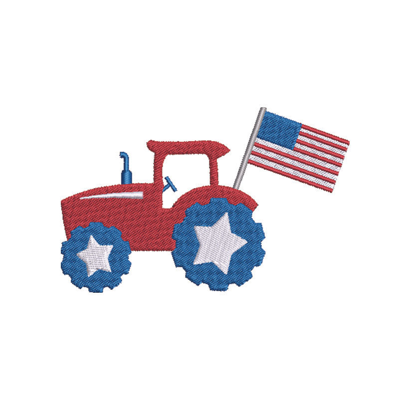4th of July Tractor Embroidery Design