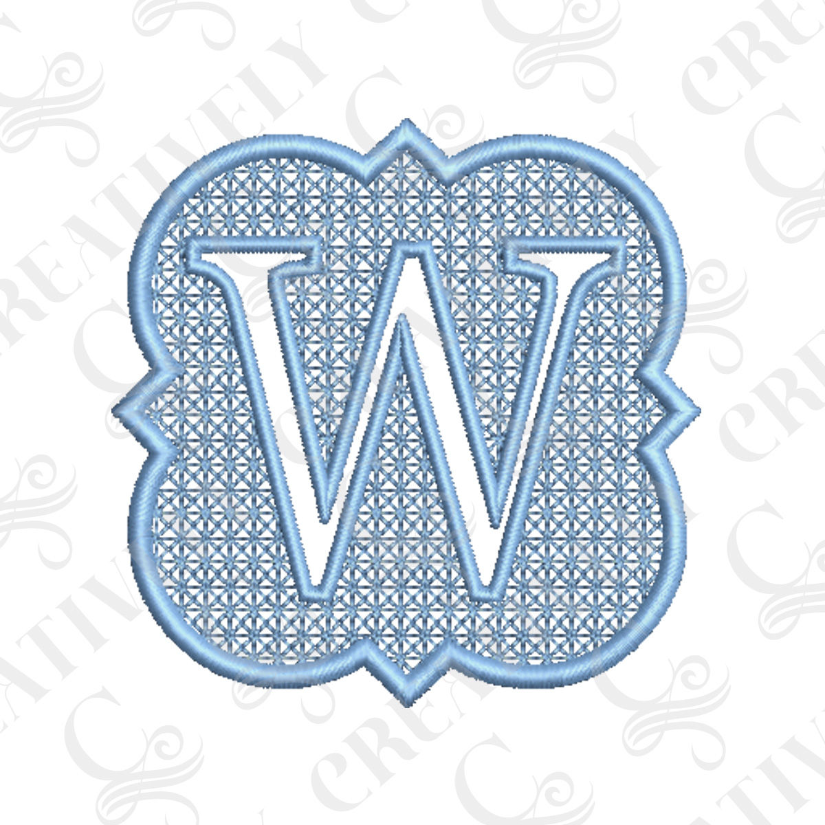 Embossed Letter "W" Single Initial Monogram Embroidery Design