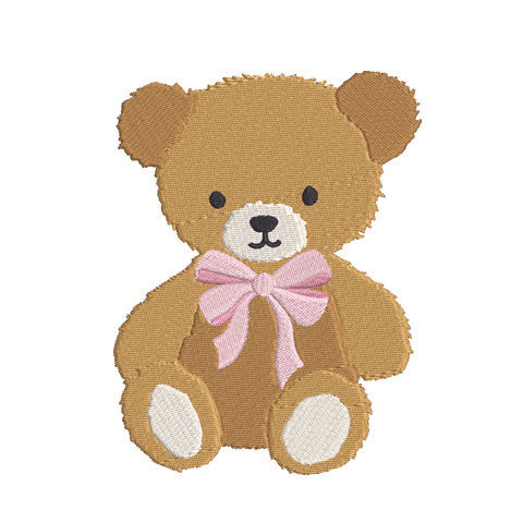 Teddy Bear with Pink Bow Embroidery Design