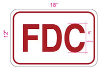 Red and white FDC sign used to mark fire department connections.