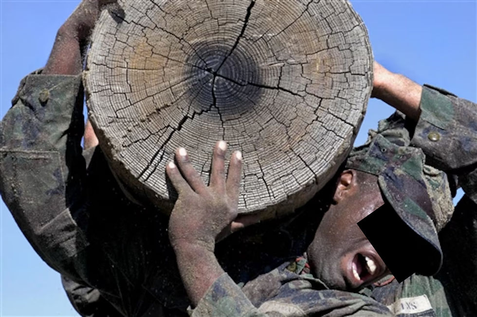 A BUD/S student struggles to keep Old Misery on his shoulder.