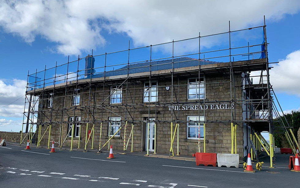 Access scaffold on the front of a pub