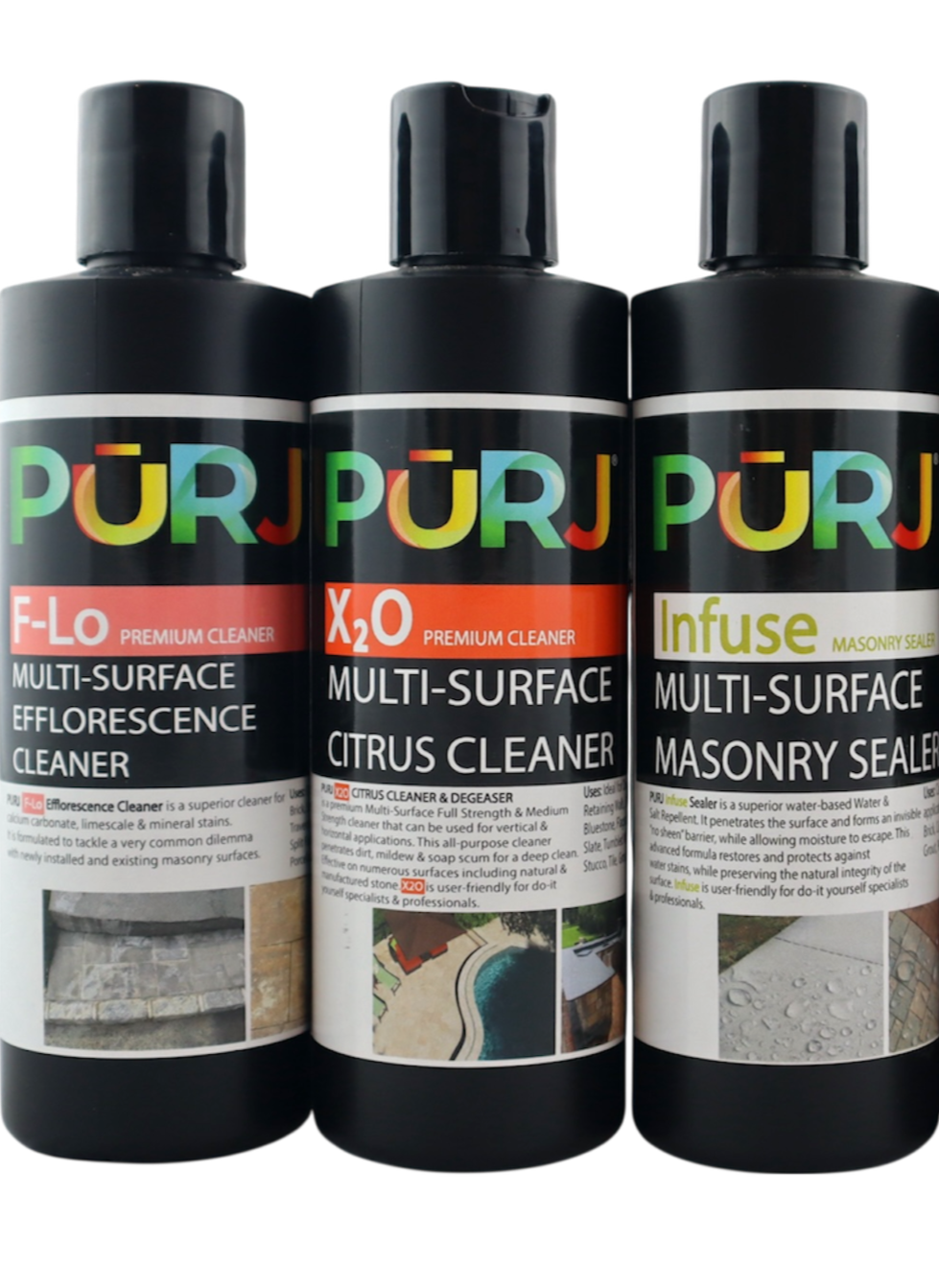 PŪRJ Masonry Cleaning & Sealing SAMPLES - F-Lo, X2O, Infuse - 8 OZ