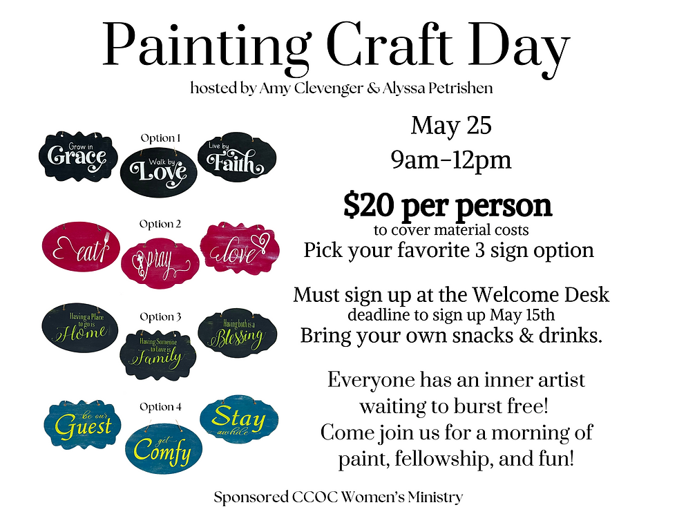 Women's Ministry Quarterly Event ~ May 25th Craft Day
