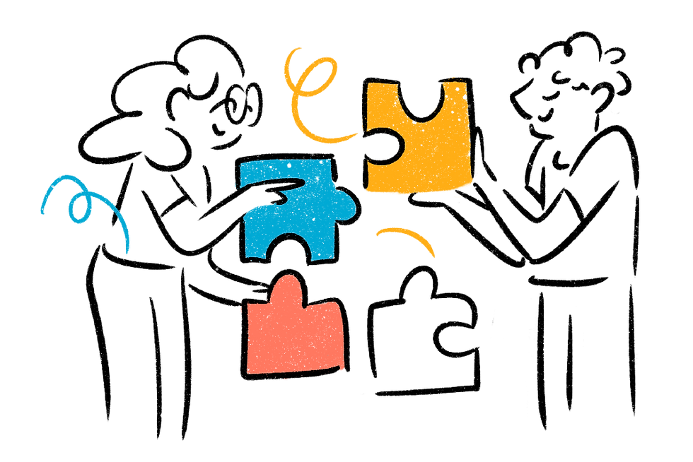 Illustration de notre groupe qui vous aide à résoudre le puzzle qu'est trouver une solution professionnelles