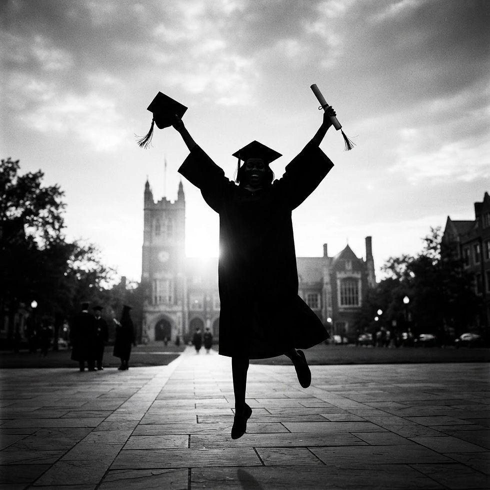 create a black and white silhouette image of a person graduating from college.jpg