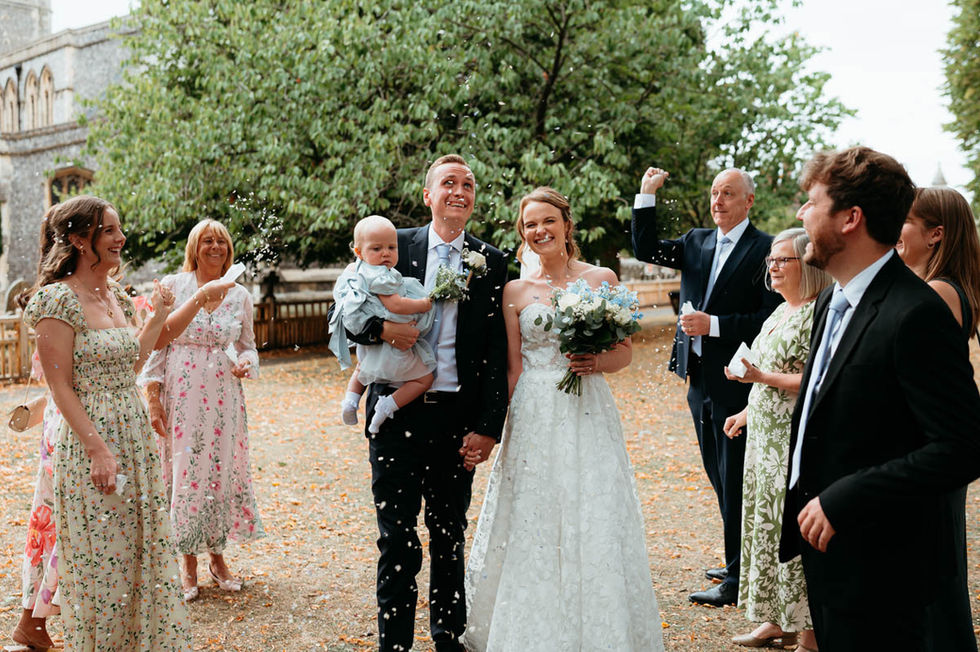Bride and groom on trampoline wedding photo