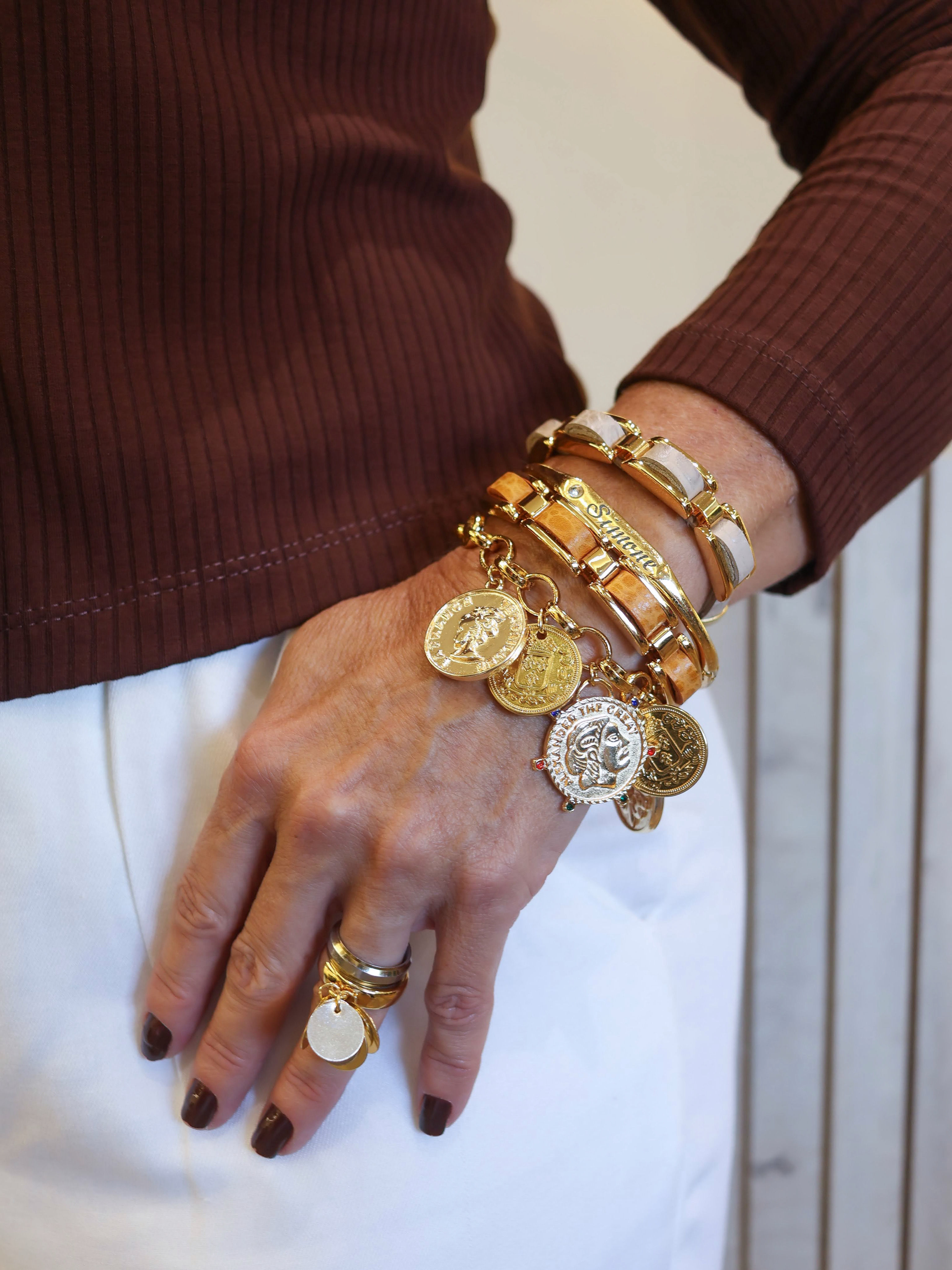 Pulseira couro croco bege