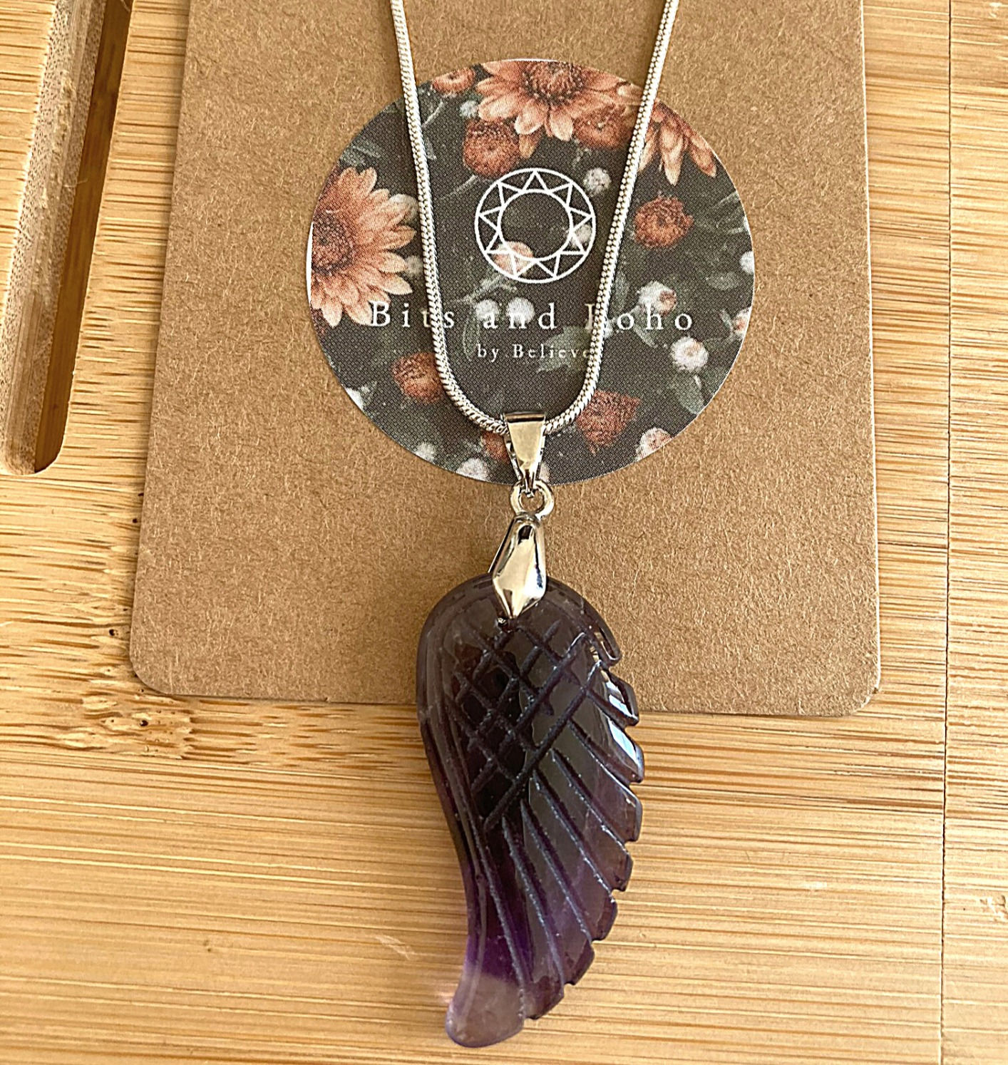 Guardian Angel Amethyst Crystal 925 Silver Pendant and Gift Box