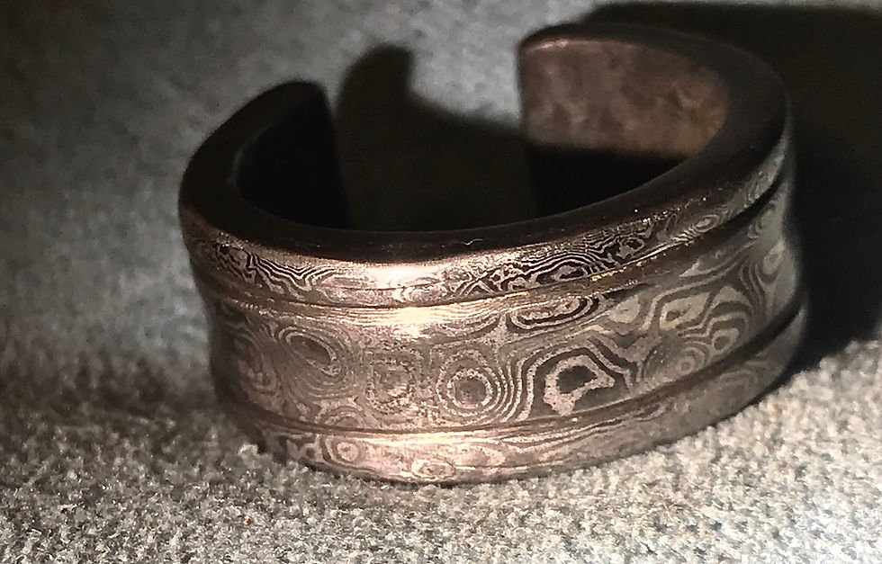 Thumbnail: Handmade Double grooves concave stainless Damascus ring