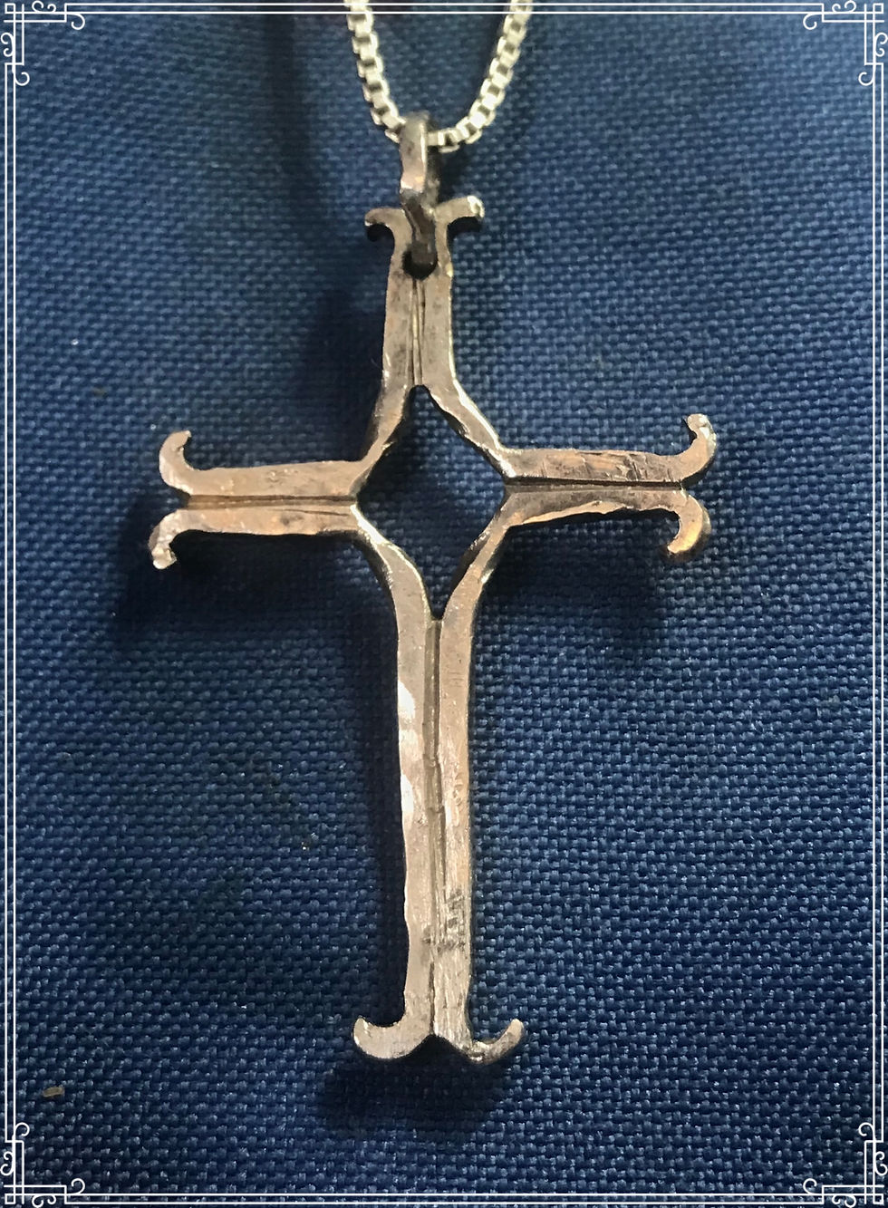 Thumbnail: Hammered Split Chisled Sterling Cross made from single bar