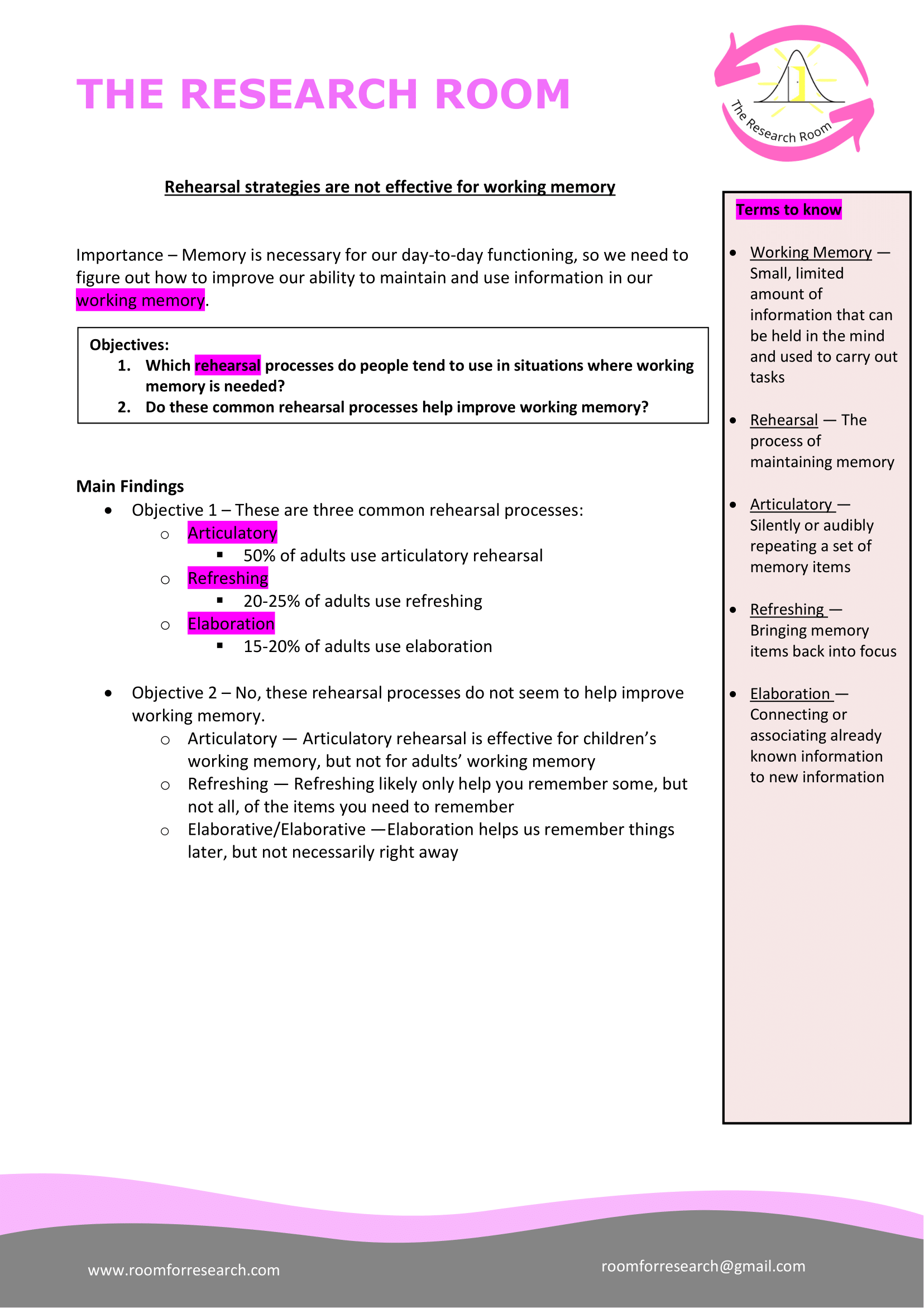 Rehearsal strategies are not effective for working memory content media