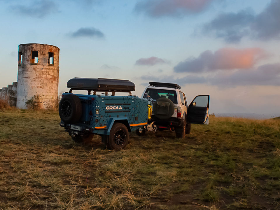 Legacy trailer parked at White Tower viewpoint, a remote 4x4-only location, highlighting its off-road capability and adventure-ready design.