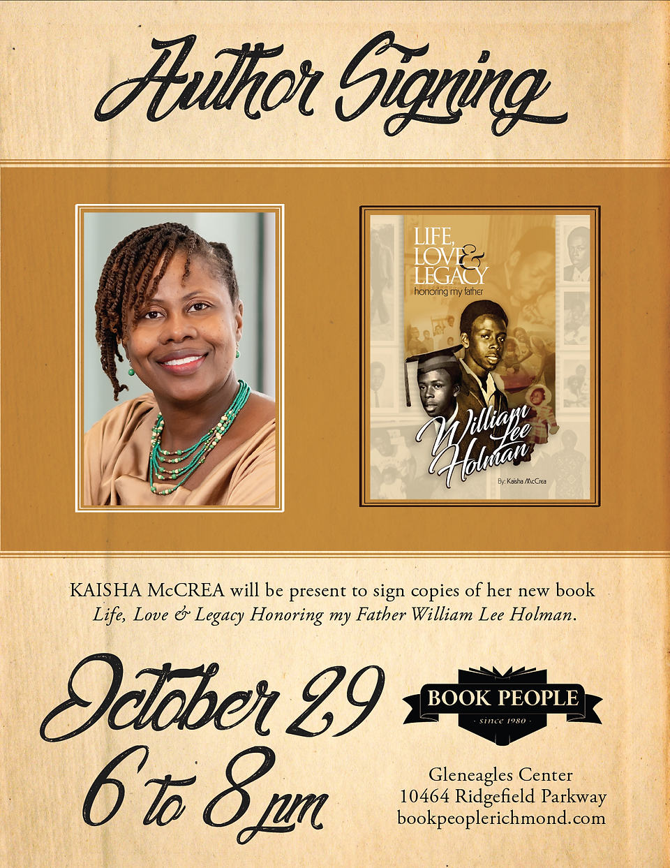 Author Signing & Discussion on Oct 29 at Book People, Henrico VA