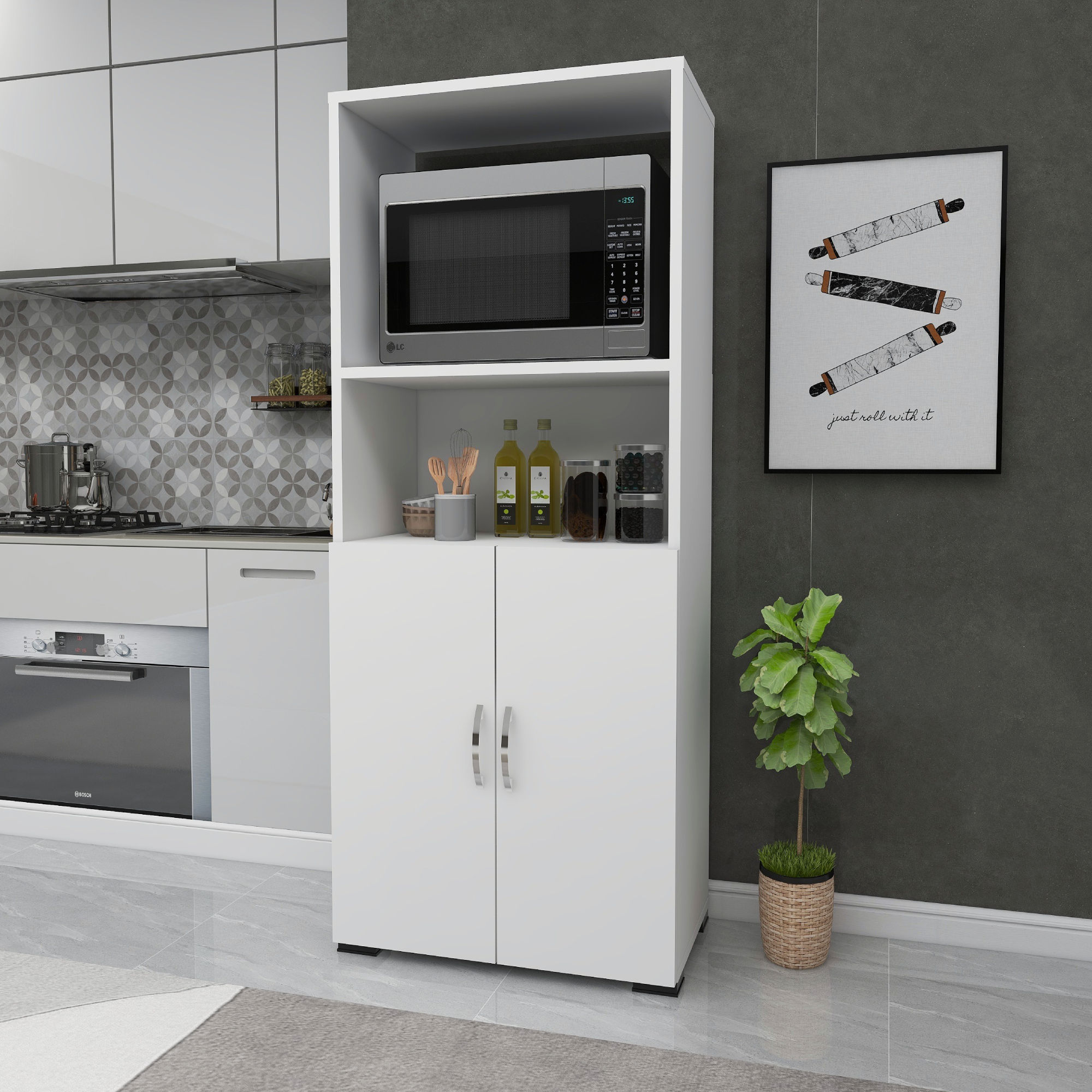 2 Kapaklı Bölmeli Mikrodalga Fırın Mutfak Dolabı