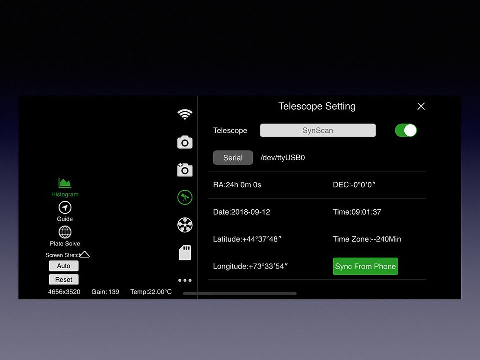 Telescope mount settings