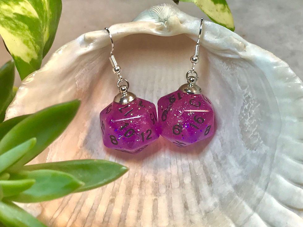 Pink/Purple w/ bats- Handmade Dice Earrings