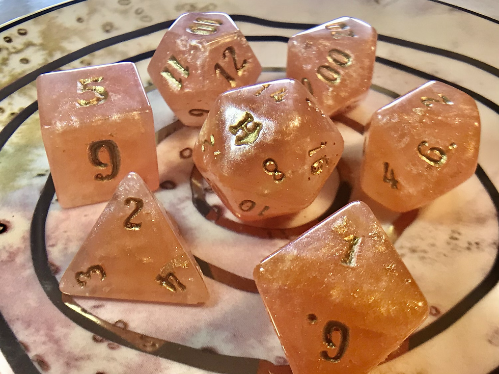 Orange/Pink with Gold Foil- 7pc dice set