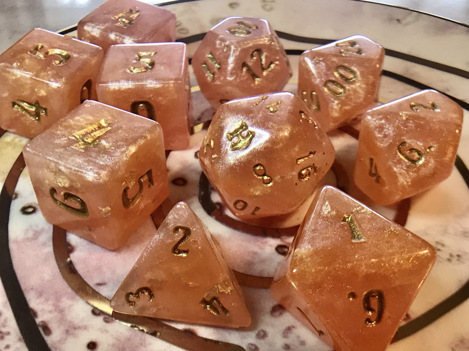Orange/Pink with Gold Foil- 10 pc dice set