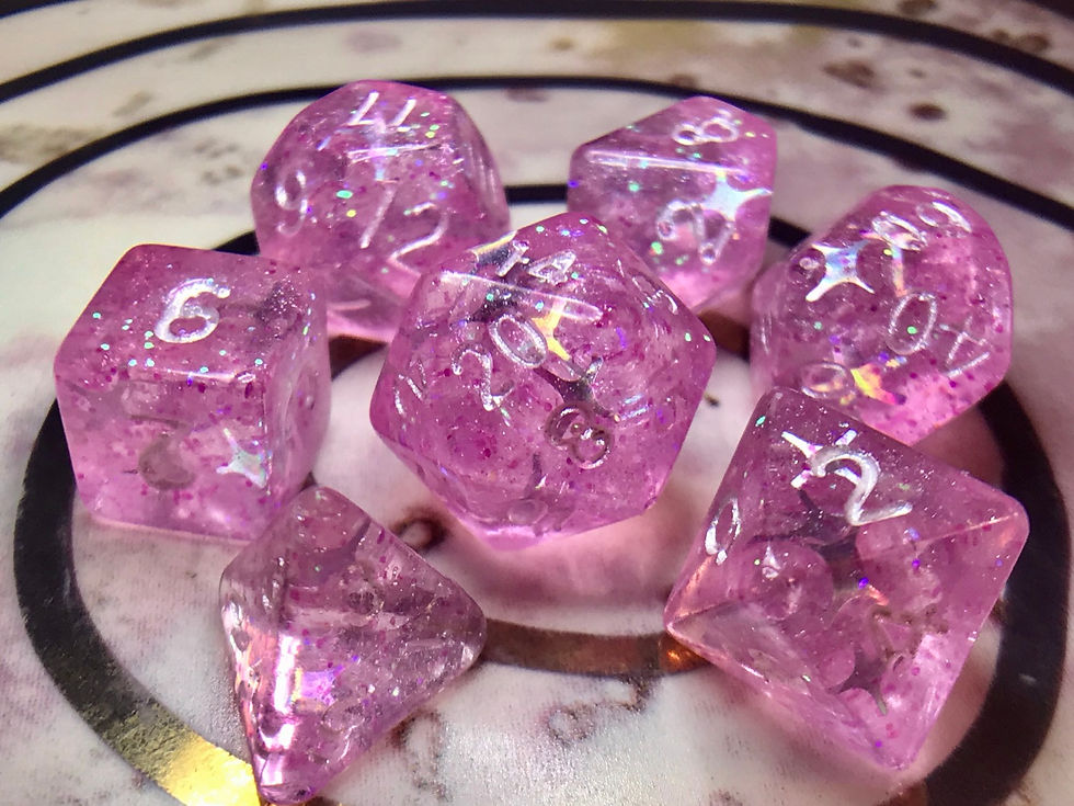 Pink starbursts- Mini 7pc Dice Set