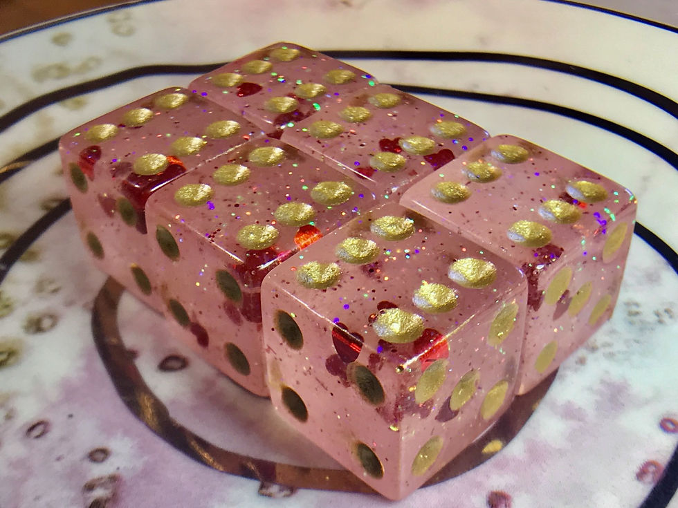 Pink Hearts d6 pips- 6pc dice set