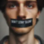 a young man with tape over his mouth that says don't stay silent