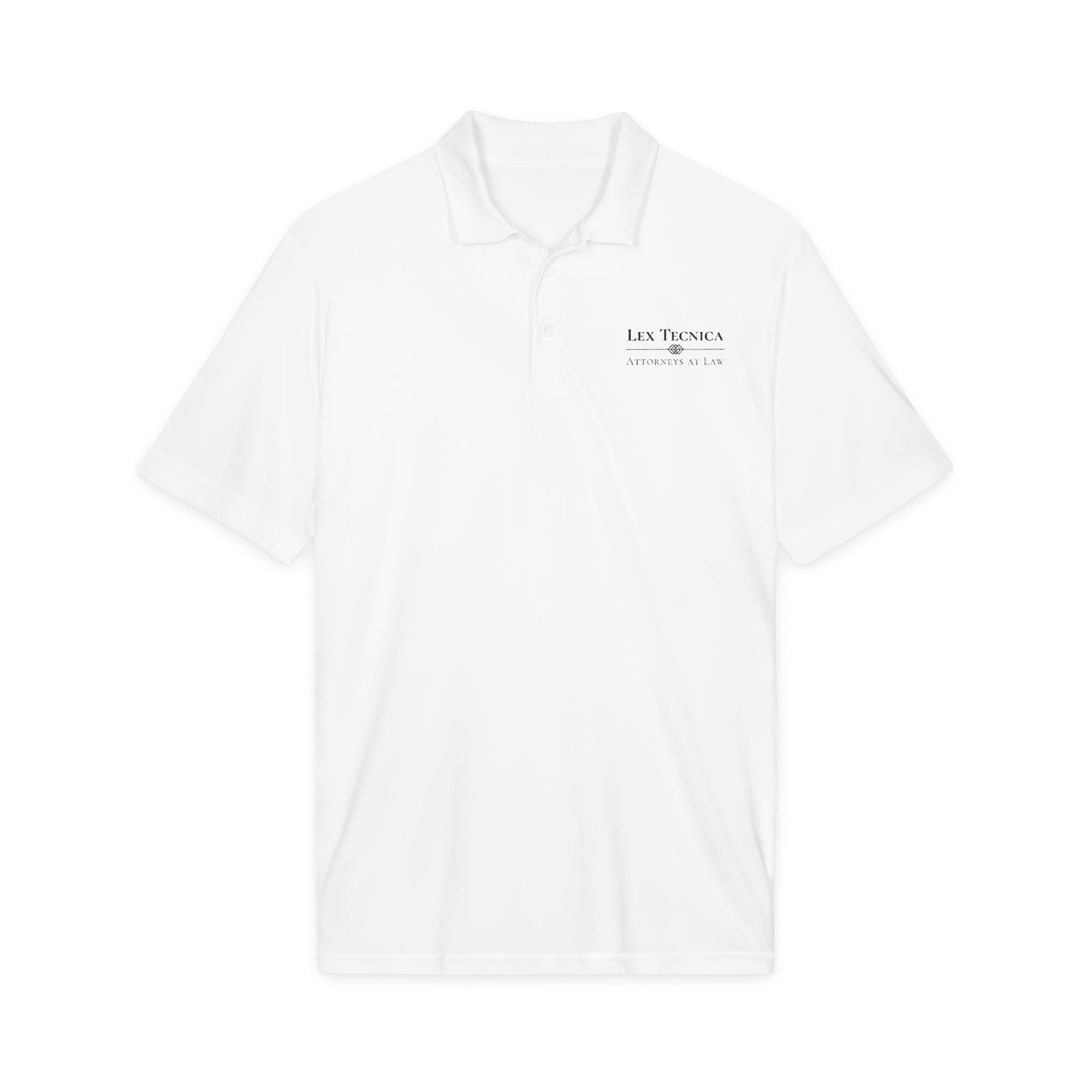 Men's White Logo Polo Shirt - Lex Tecnica Embroidered Dress Golf Polo