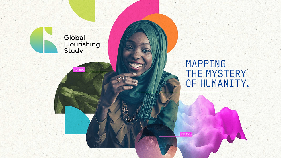 Image of woman with the words global flourishing study mapping the mystery of humanity Thank you.
