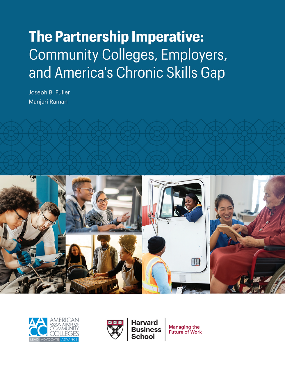 Collage of diverse workers, research cover titled The Partnership Imperative