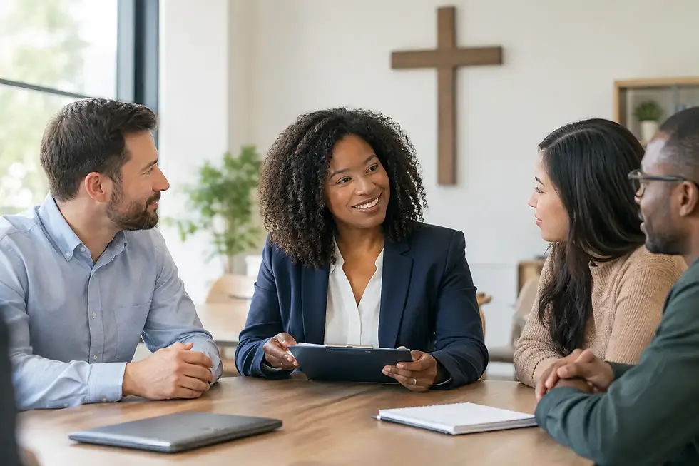 HR consultant reviewing faith based organization HR policies with church and nonprofit leaders