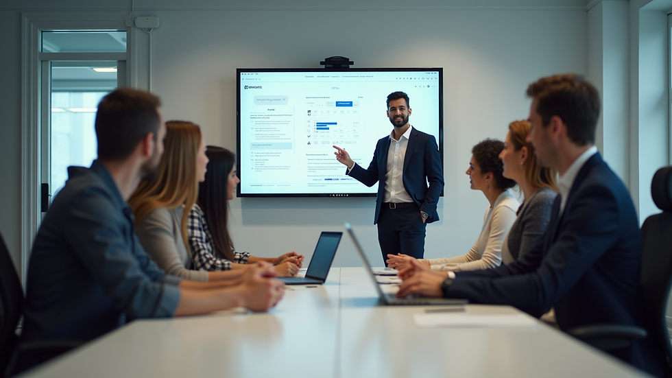 Eye-level view of an engaging onboarding session in a modern workspace