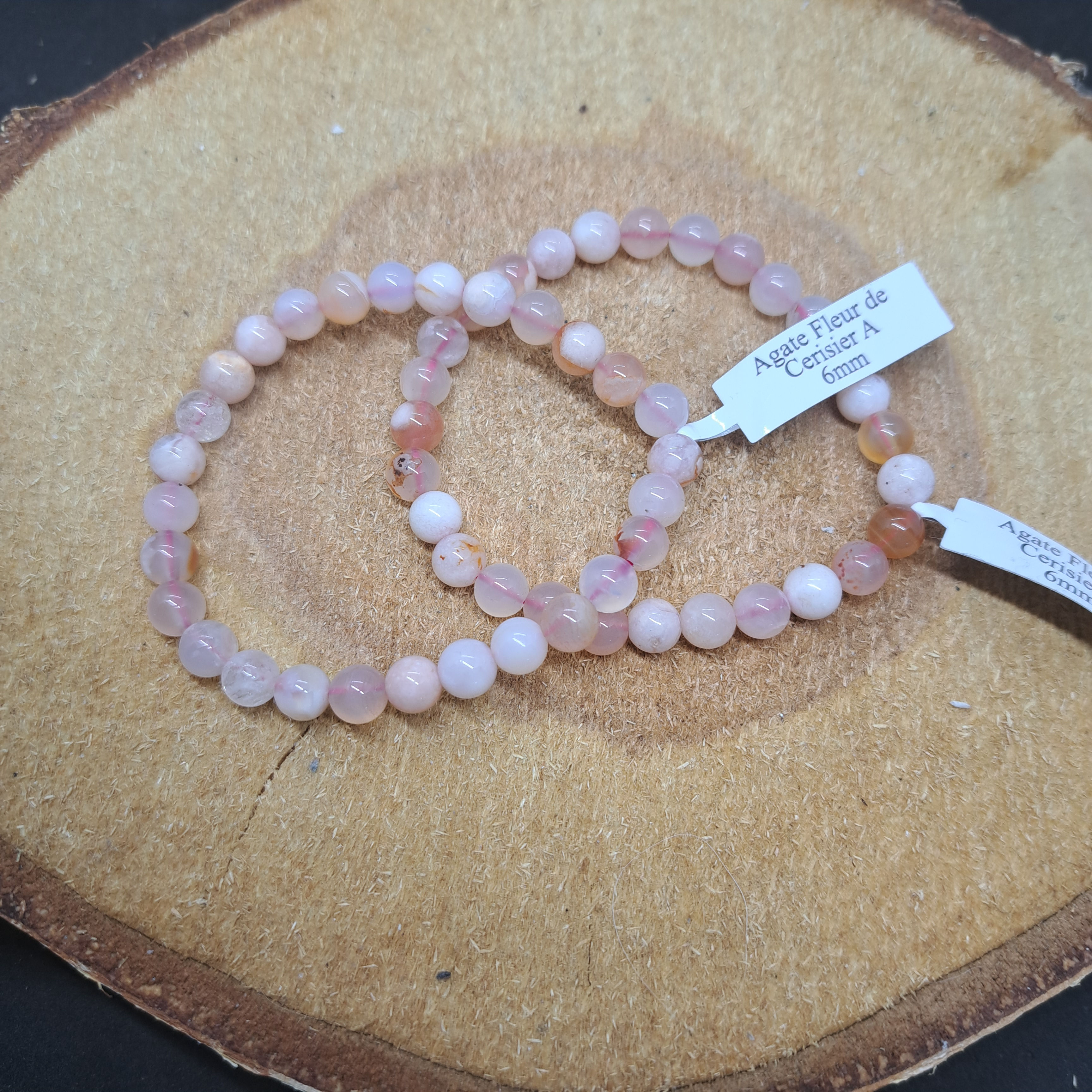 Bracelet 6 mm Agate Fleur de Cerisier A
