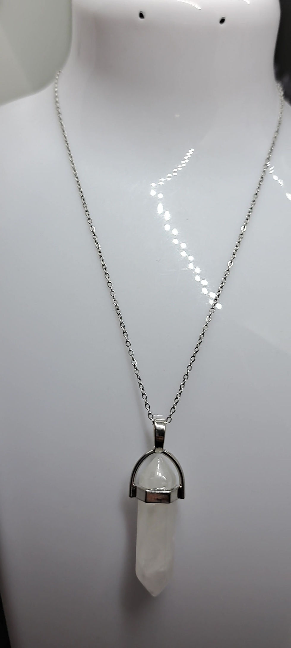 Miniature : Pendentif Pointe bi-terminée avec chaine en Cristal de Roche