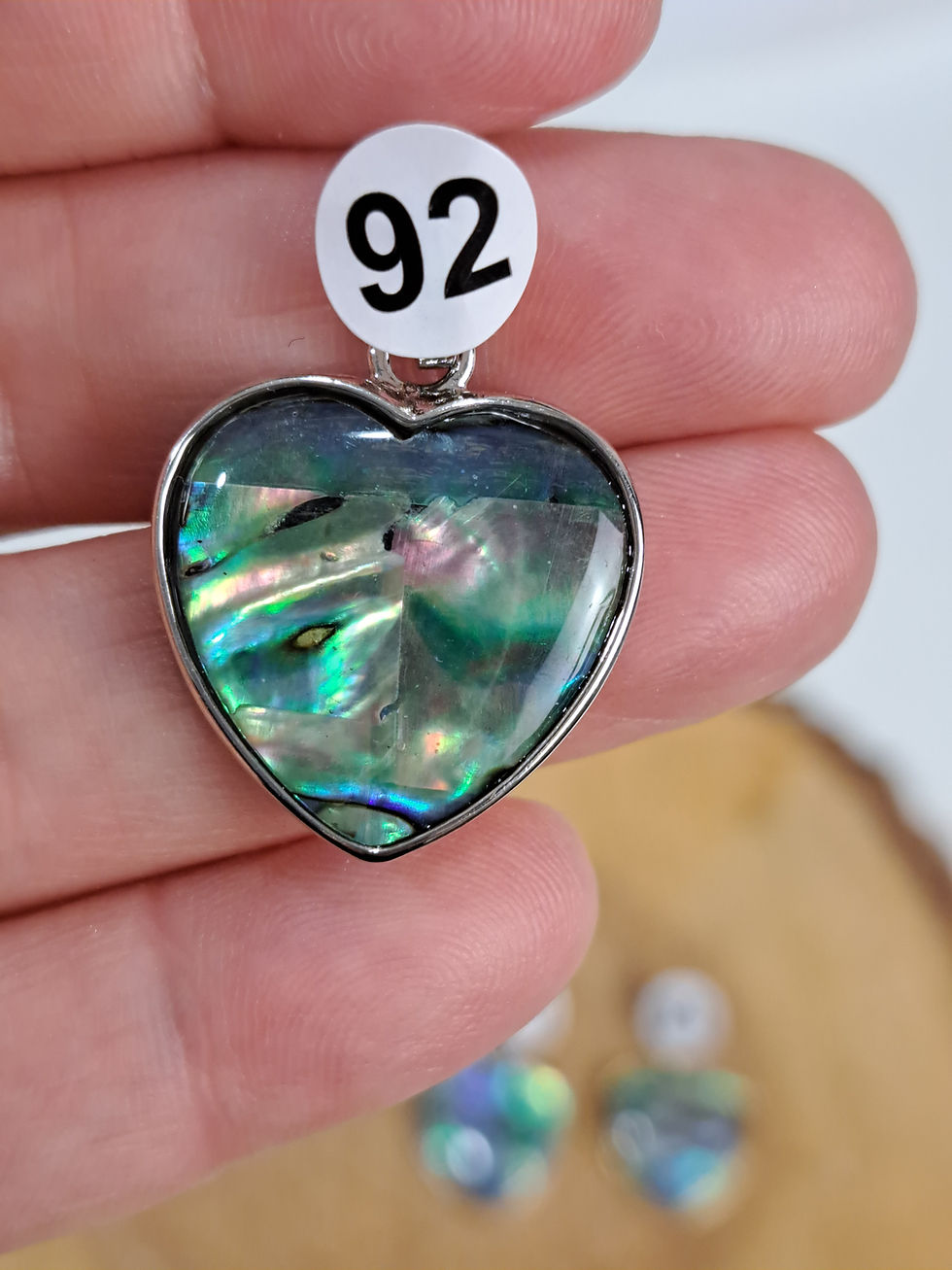 Miniature : Pendentif nacre abalone Cœur 3,5 x 2 cm