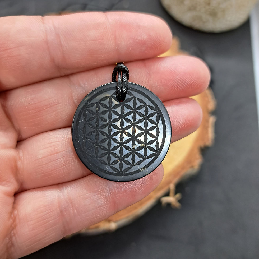 Miniature : Pendentif Pierre Plate Fleur de vie Shungite Russie AA