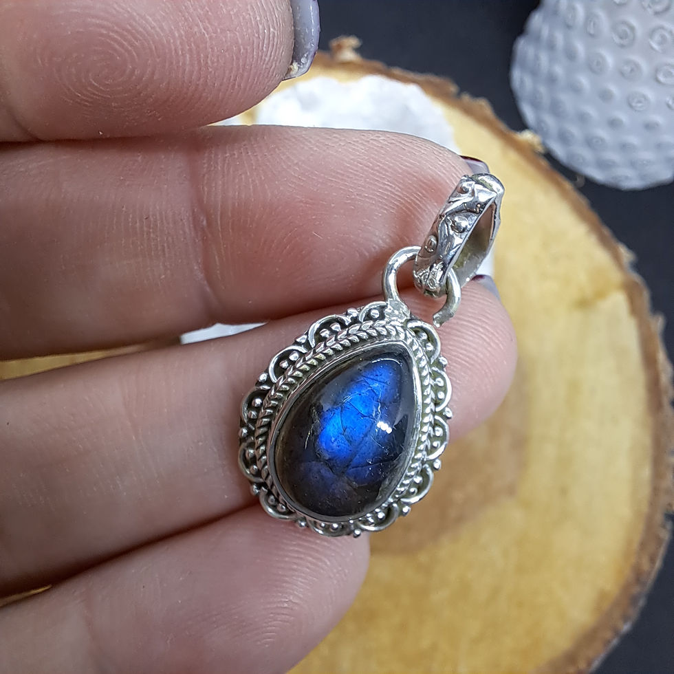 Miniature : Pendentif argent 925 Labradorite, Pierre de lune bleuté et œil de tigre